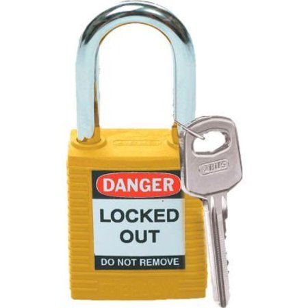 BRADY BradyÂ Safety Lockout Padlock W/ Label, 1-1/2", 1 Key, Plastic Covered Steel, Yellow 99570